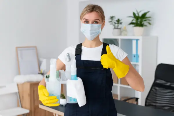 Woman cleaning the house